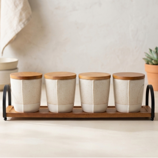 Spice Jar Set 4 Pcs With Wooden Stand